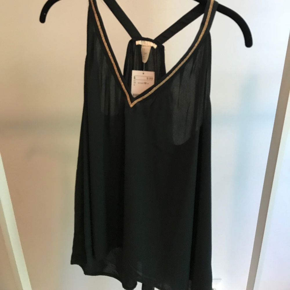 NWT Green V Neck Tank H&M Gold Detail SZ 10
